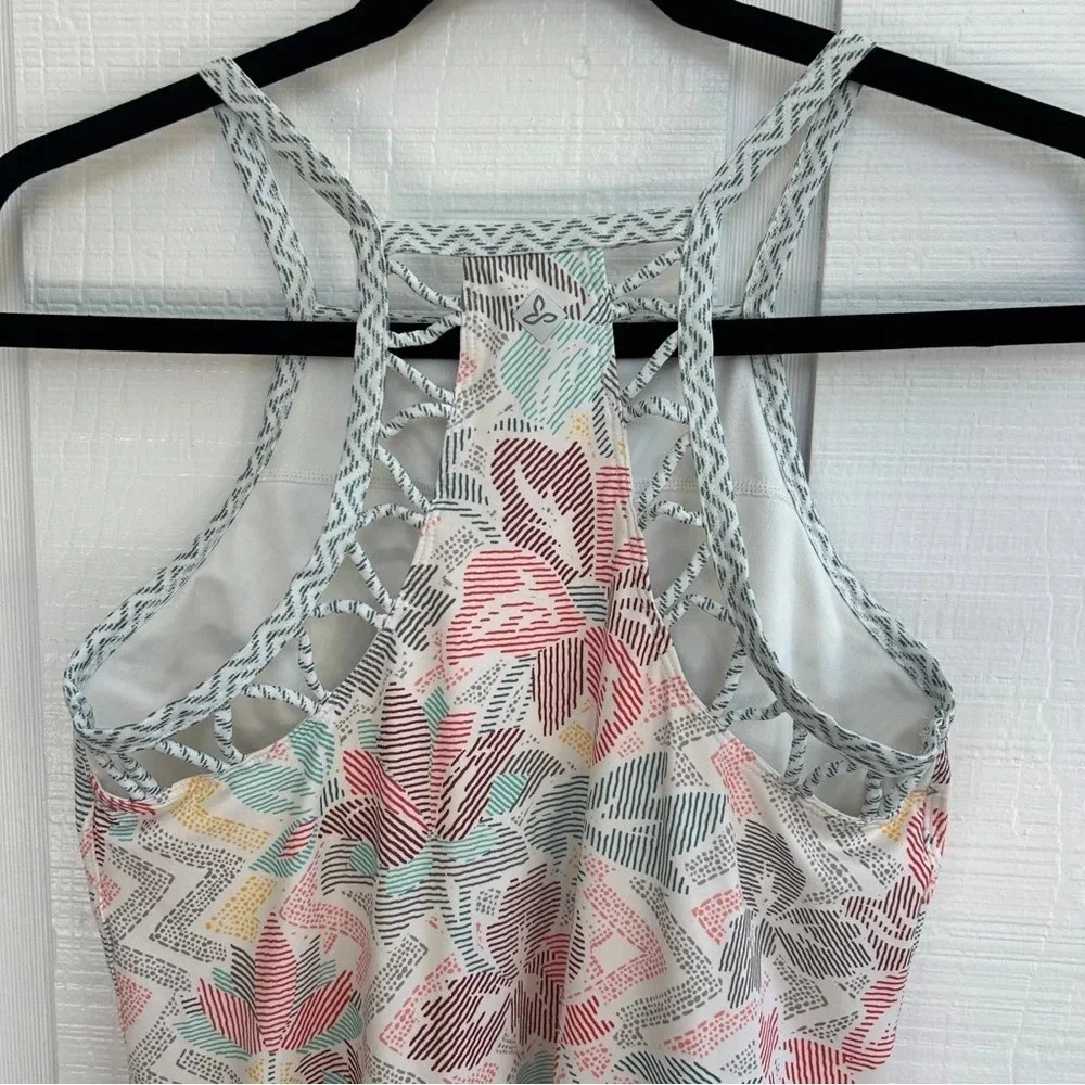 PrAna Cream & Colorful Hawaiian Flower Print Athletic Performance Mini Dress XS - Picture 3 of 9